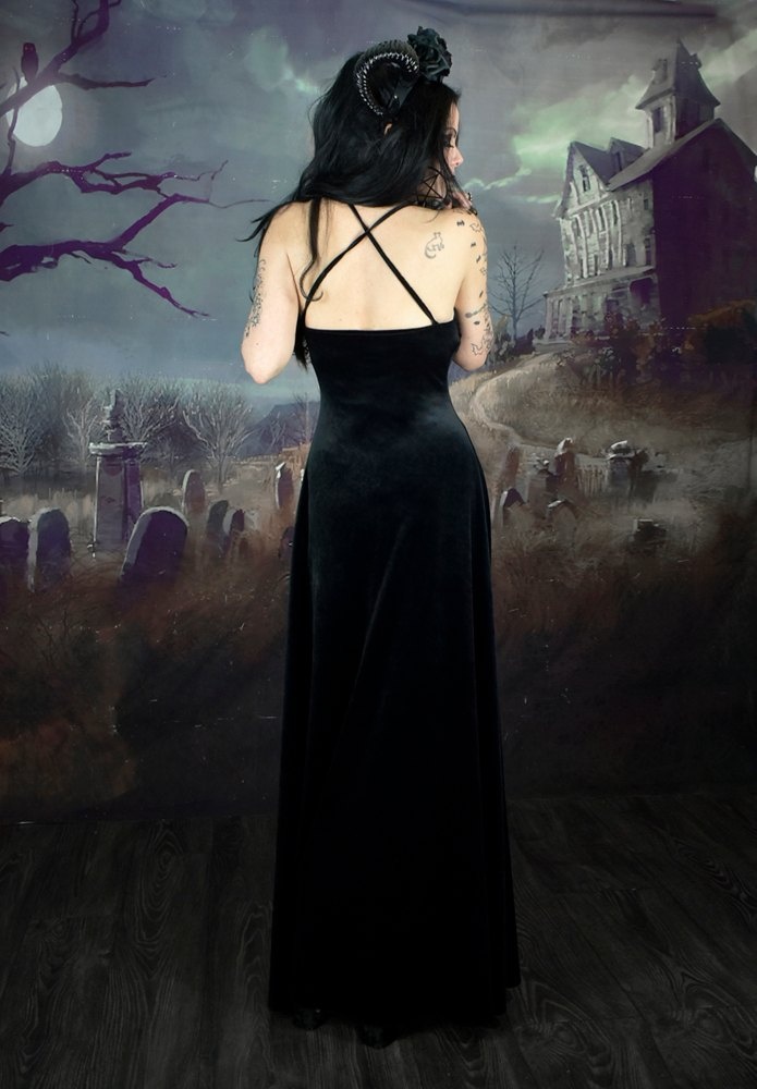 Countess Morgana Strapular Dress - steamed velvet strappy goth long dress by Moonmaiden Gothic Clothing