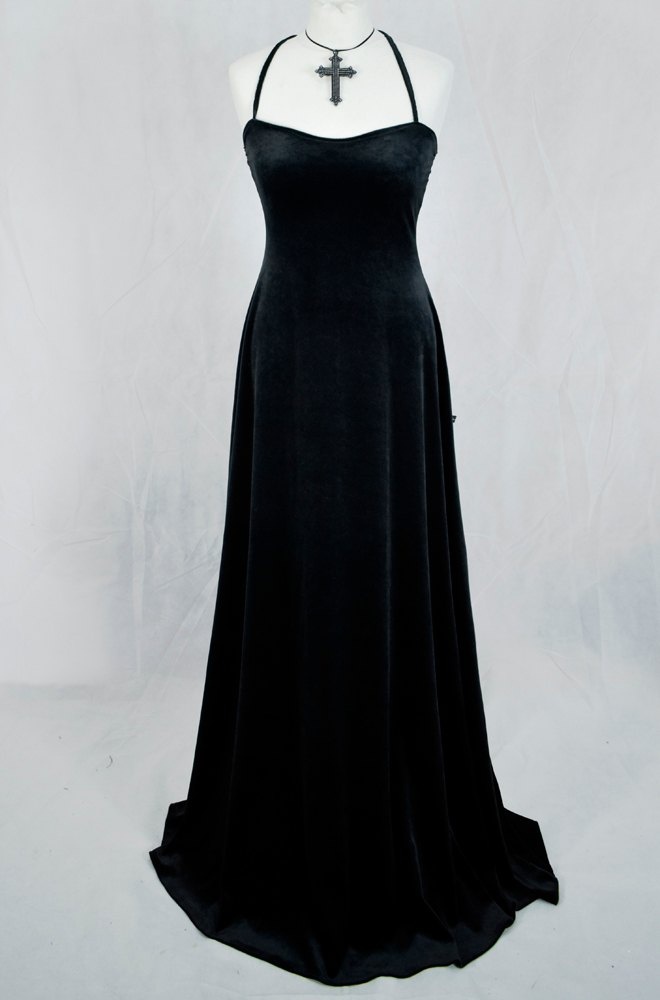 Countess Morgana Strapular Dress - steamed velvet strappy goth long dress by Moonmaiden Gothic Clothing