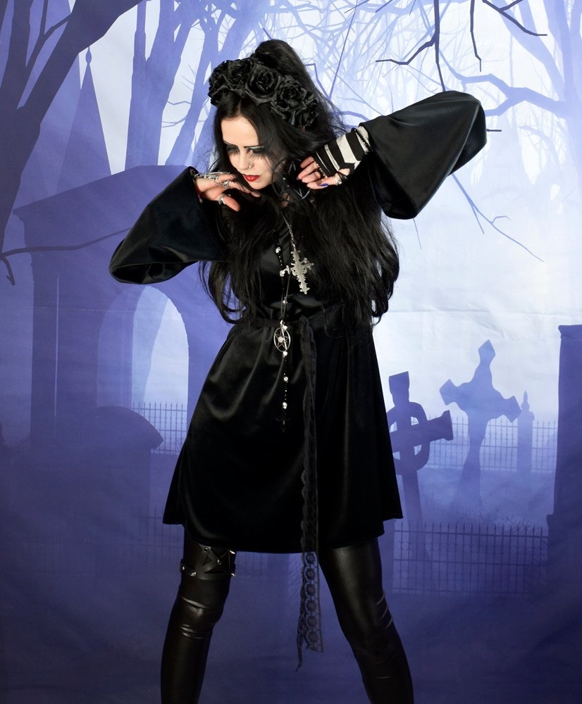 Moonshadow Bethian Minidress - steamed velvet goth tunic mini dress by Moonmaiden Gothic Clothing