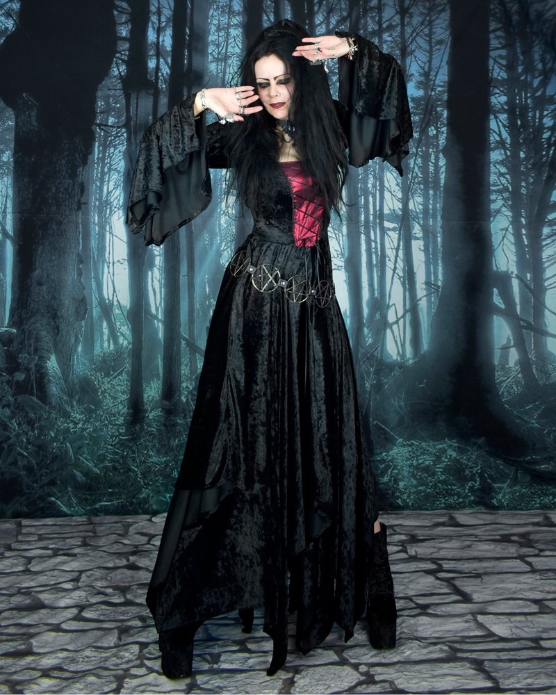 Wings of a Butterfly Dress - crushed velvet medieval witch dress by Moonmaiden Gothic Clothing