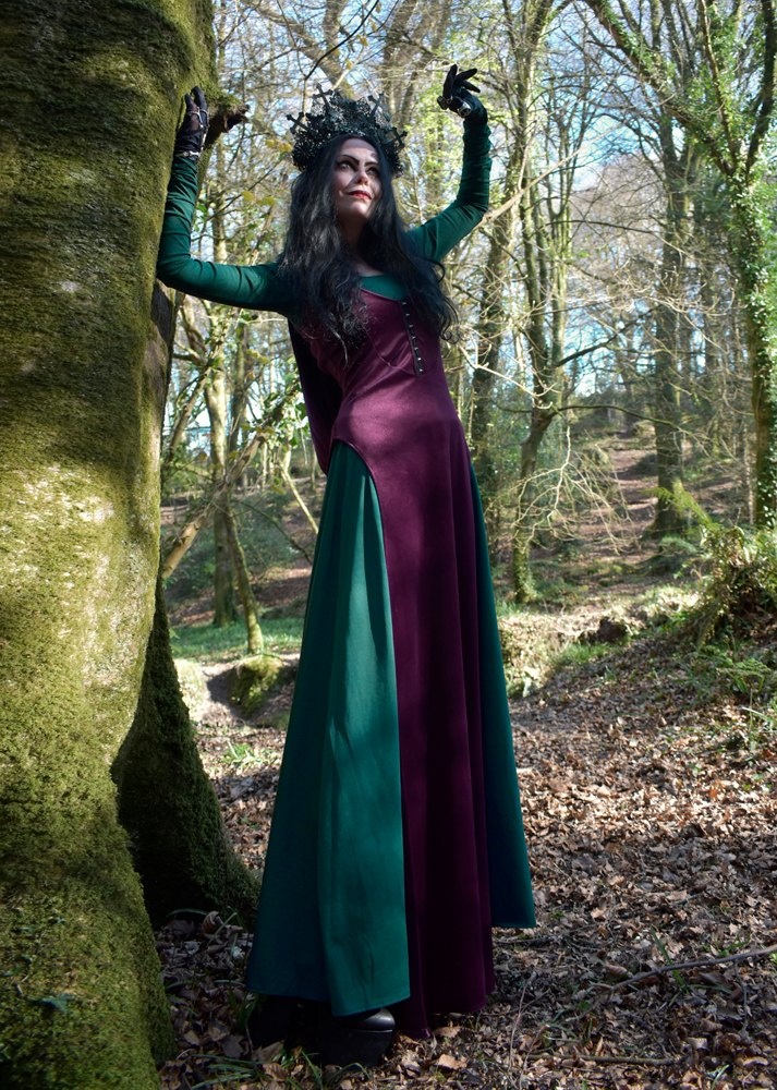 Minerva Witch Dress - cotton lycra long witchy dress by Moonmaiden Gothic Clothing