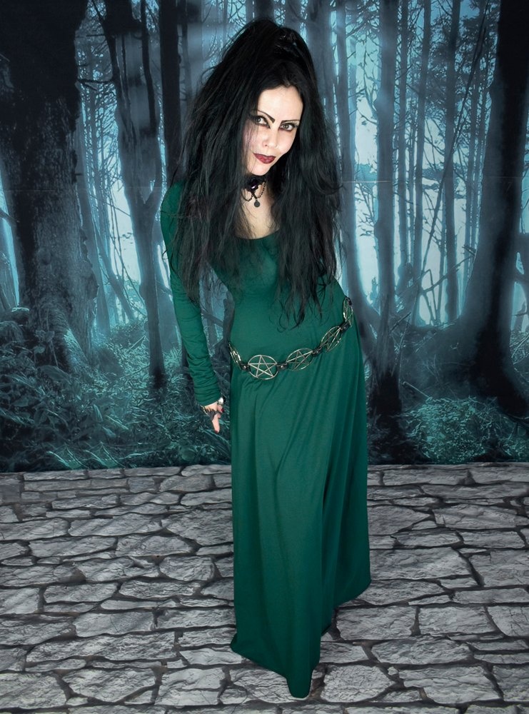 Minerva Witch Dress - cotton lycra long witchy dress by Moonmaiden Gothic Clothing
