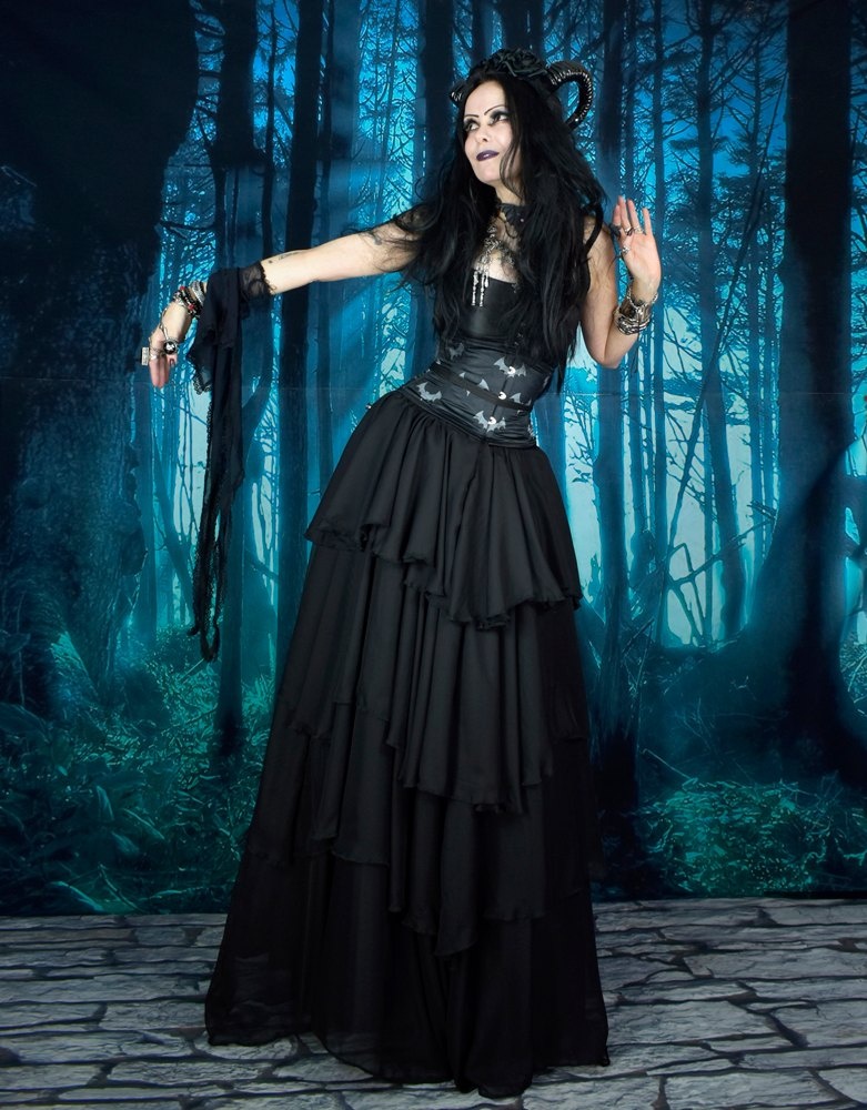Golitha Falls Skirt - tiered steampunk witchy skirt by Moonmaiden Gothic Clothing