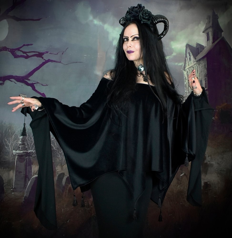 Witchy Kai Poncho - steamed velvet hooded shawl by Moonmaiden Gothic Clothing
