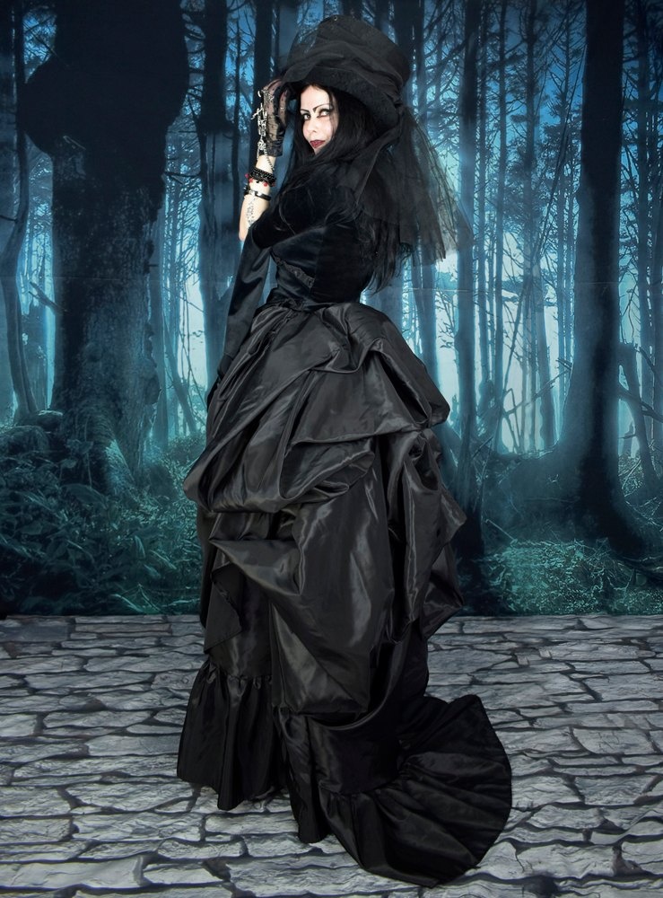 Love Never Dies Skirt - taffeta bustle Mina Harker skirt by Moonmaiden Gothic Clothing
