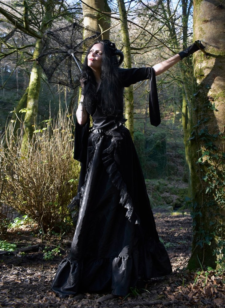 Blackdeath Skirt - steamed velvet, lace and taffeta steampunk goth skirt by Moonmaiden Gothic Clothing