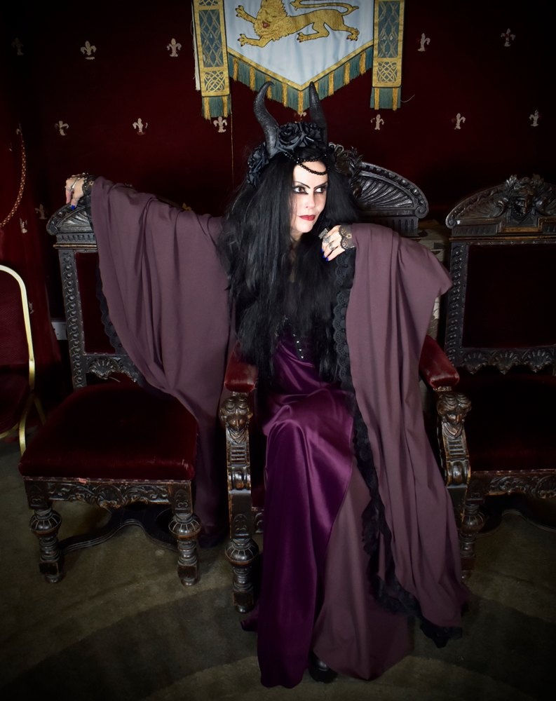 Crymaria Wynter Witch Gown - cotton lycra witchy dress with epic sleeves by Moonmaiden Gothic Clothing