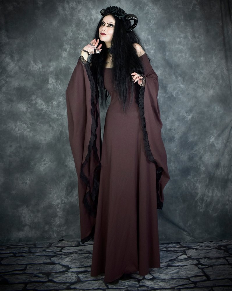 Crymaria Wynter Witch Gown - cotton lycra witchy dress with epic sleeves by Moonmaiden Gothic Clothing