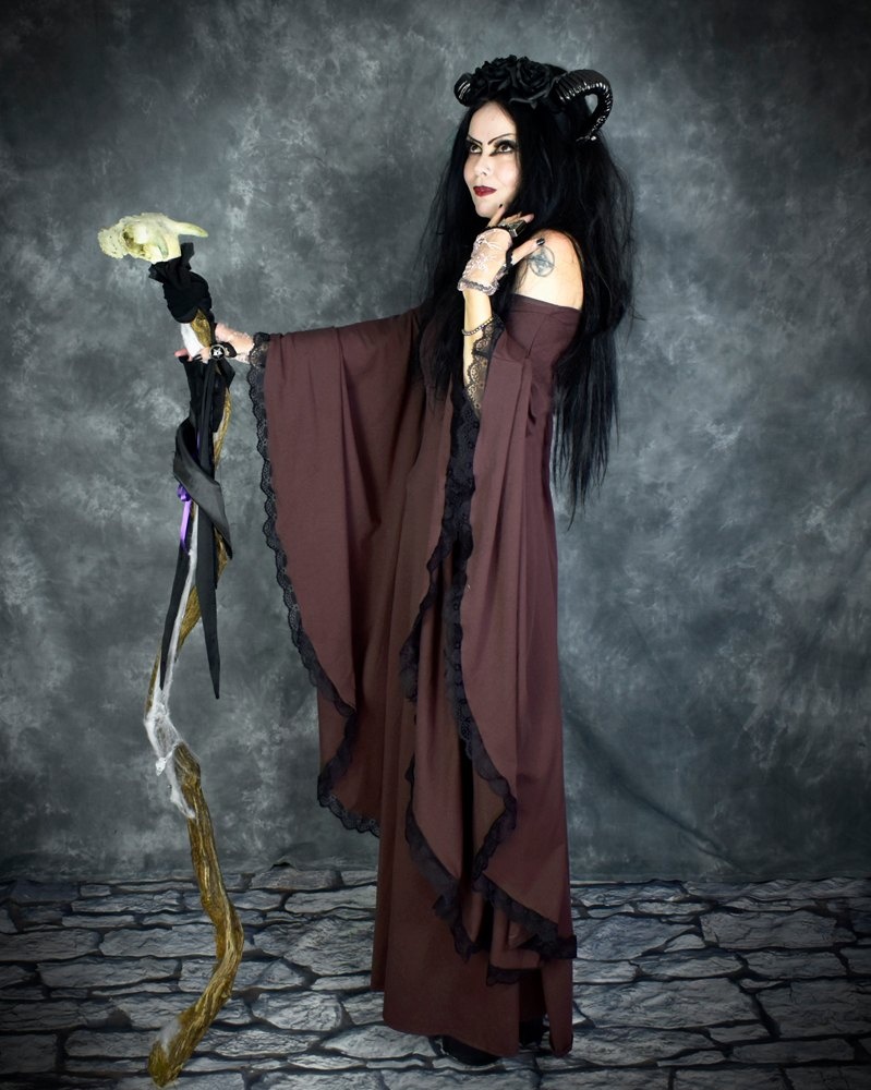 Crymaria Wynter Witch Gown - cotton lycra witchy dress with epic sleeves by Moonmaiden Gothic Clothing