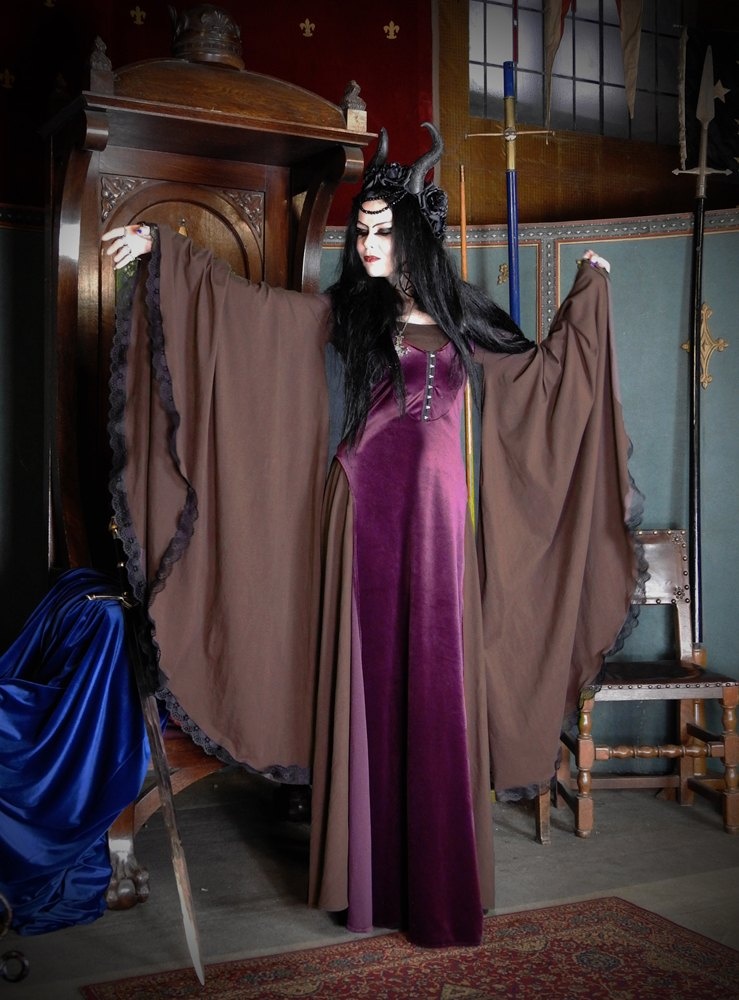 Crymaria Wynter Witch Gown - cotton lycra witchy dress with epic sleeves by Moonmaiden Gothic Clothing