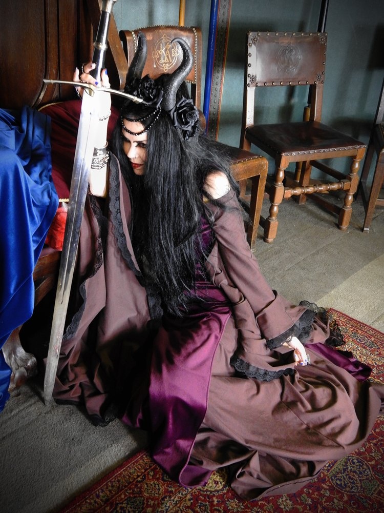 Crymaria Wynter Witch Gown - cotton lycra witchy dress with epic sleeves by Moonmaiden Gothic Clothing