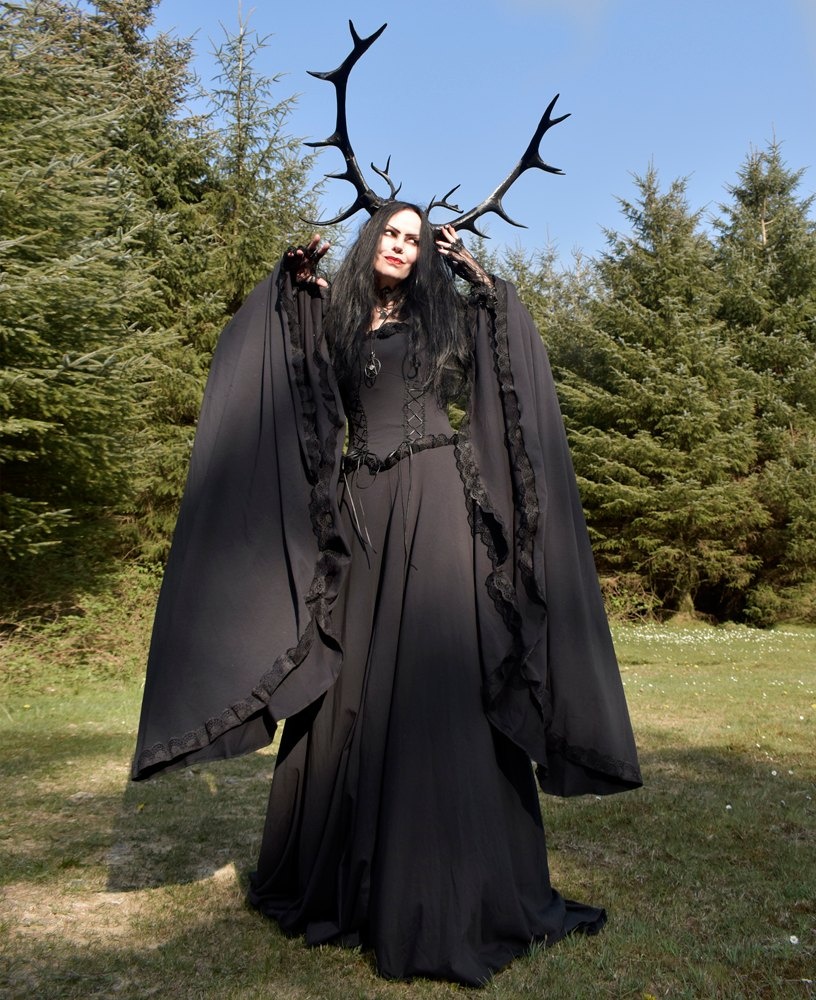 Graveheart Noir Gown - witchy gothic steampunk dress with epic sleeves by Moonmaiden Gothic Clothing