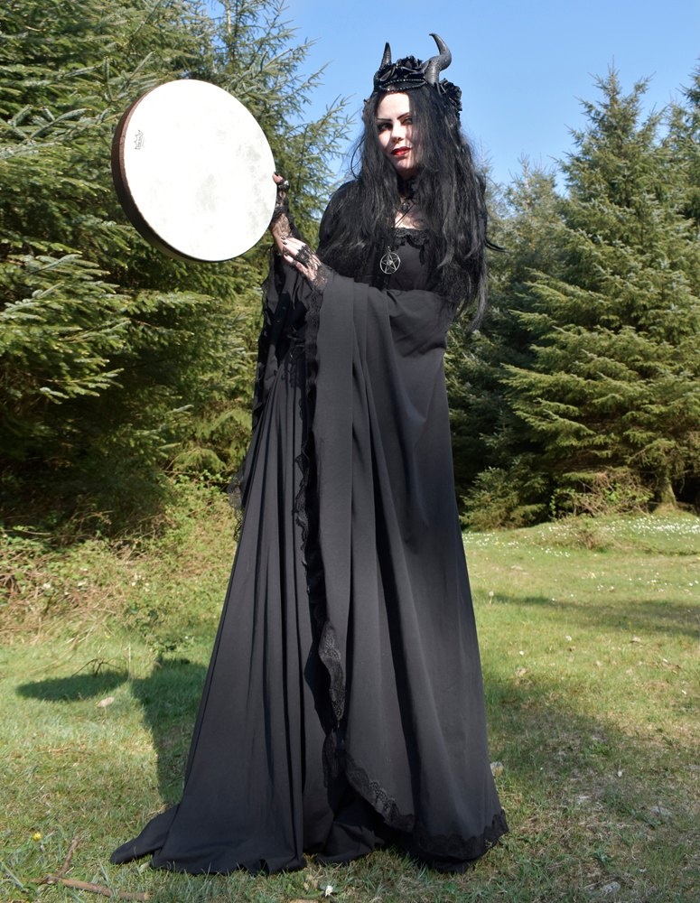 Graveheart Noir Gown - witchy gothic steampunk dress with epic sleeves by Moonmaiden Gothic Clothing