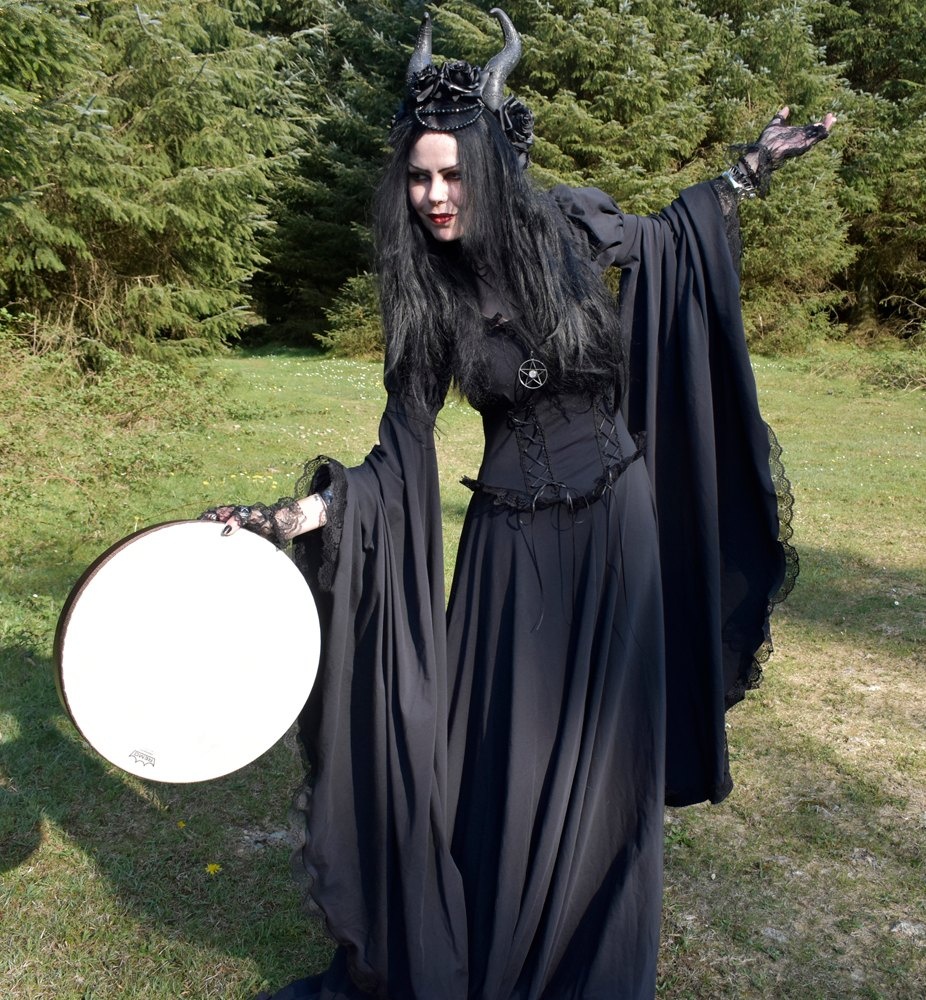 Graveheart Noir Gown - witchy gothic steampunk dress with epic sleeves by Moonmaiden Gothic Clothing