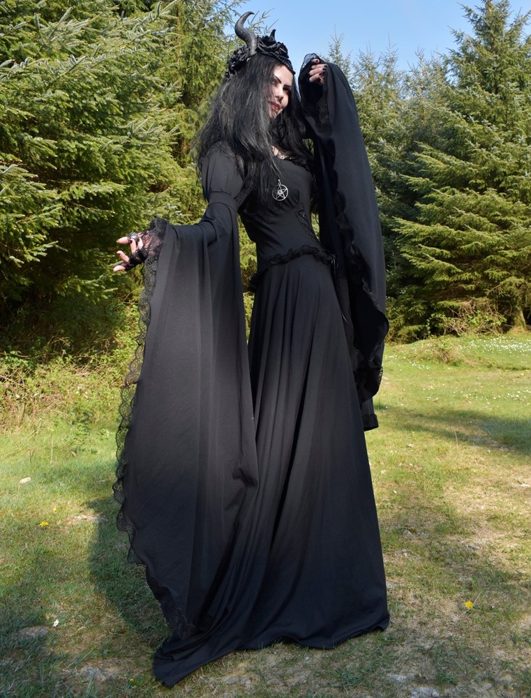 Graveheart Noir Gown - witchy gothic steampunk dress with epic sleeves by Moonmaiden Gothic Clothing
