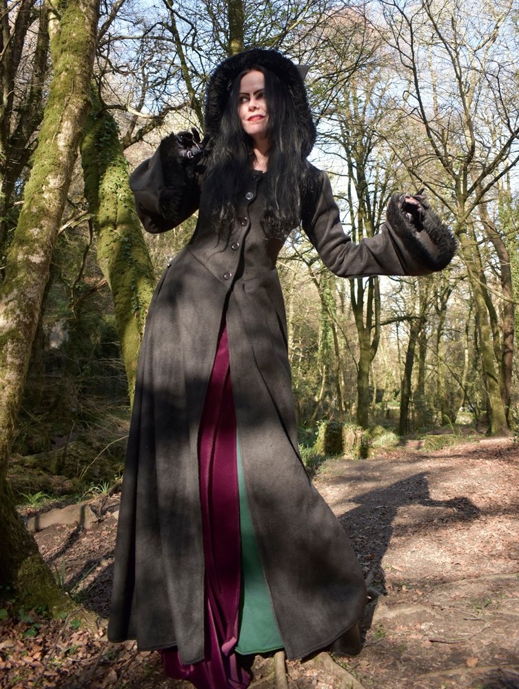 Wolfpergis Coat - Fleece and Faux Fur Steampunk witch goth long coat by Moonmaiden Gothic Clothing