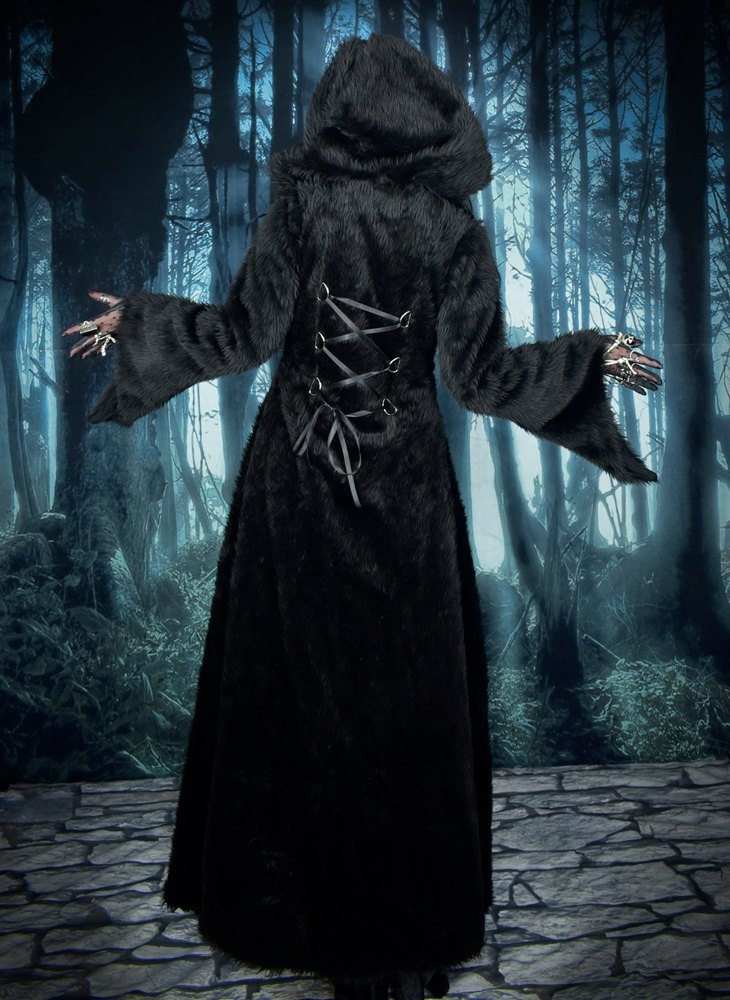 Furrywydan II Coat - faux fur goth witch coat by Moonmaiden Gothic Clothing