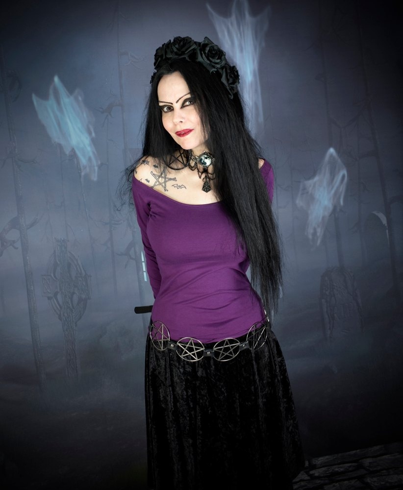 Cotton Minerva Witch Top - Cotton Lycra Witchy Top with overlong sleeves by Moonmaiden Gothic Clothing