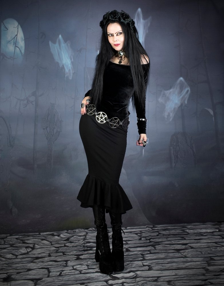 Moonshadow Minerva Witch Top - Steamed Velvet Witchy Top with overlong sleeves by Moonmaiden Gothic Clothing