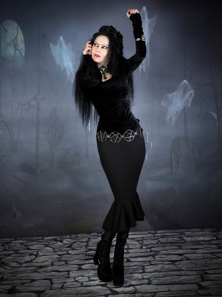 Moonshadow Minerva Witch Top - Steamed Velvet Witchy Top with overlong sleeves by Moonmaiden Gothic Clothing