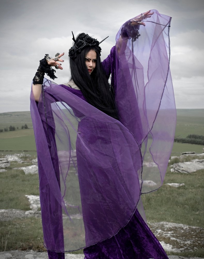The Nienna Gown - crushed velvet and chiffon witchy medieval lord of the rings gown by Moonmaiden Gothic Clothing