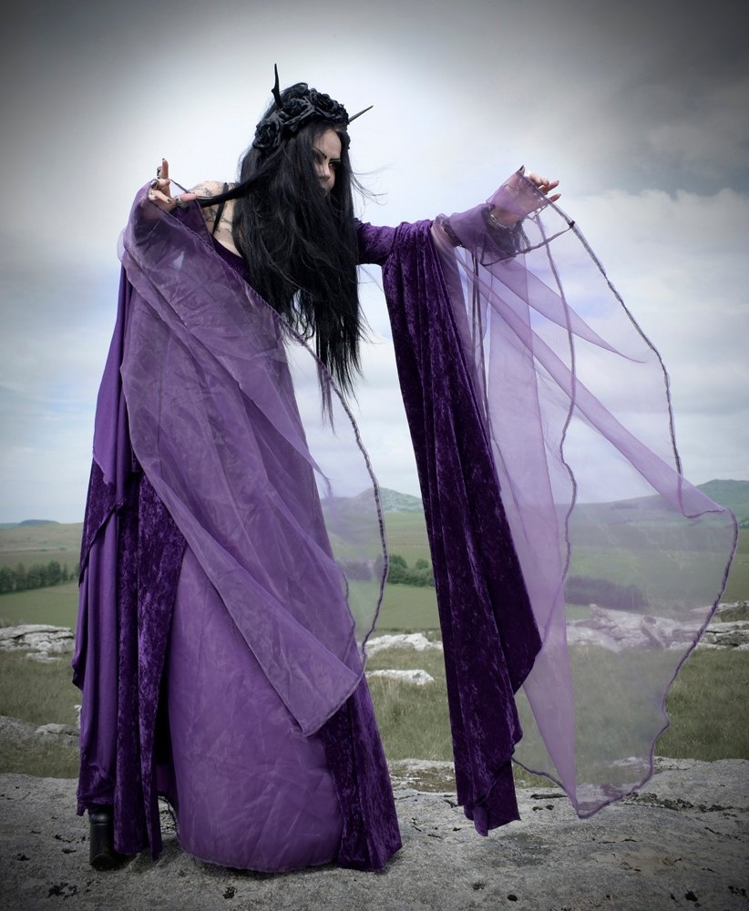 The Nienna Gown - crushed velvet and chiffon witchy medieval lord of the rings gown by Moonmaiden Gothic Clothing