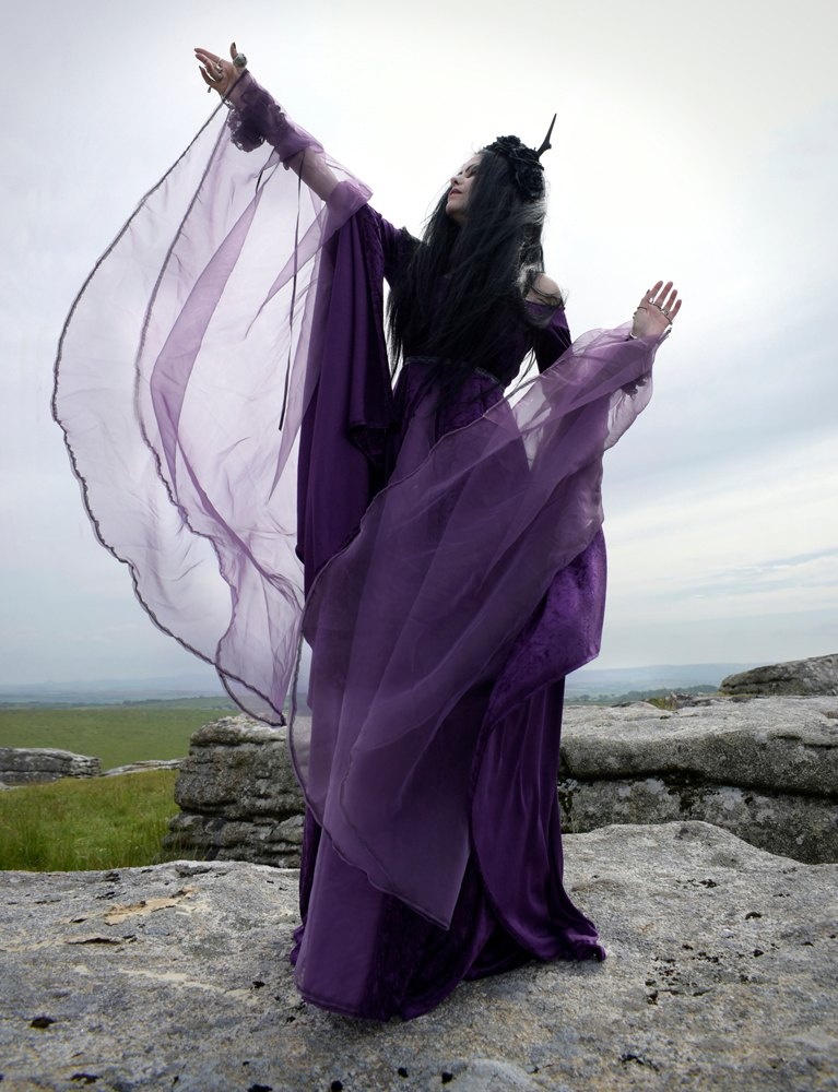 The Nienna Gown - crushed velvet and chiffon witchy medieval lord of the rings gown by Moonmaiden Gothic Clothing