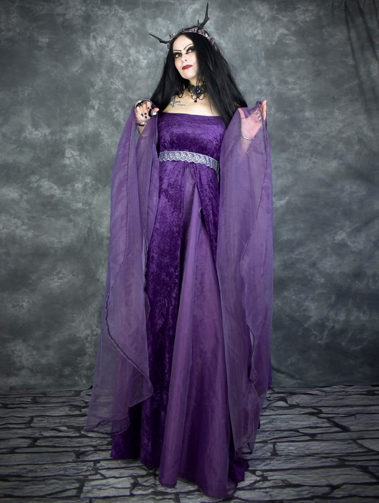 The Nienna Gown - crushed velvet and chiffon witchy medieval lord of the rings gown by Moonmaiden Gothic Clothing