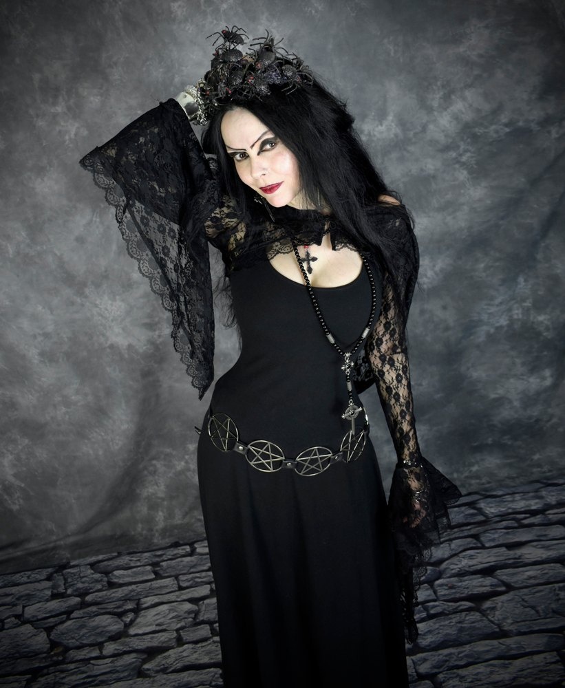 Sleeveless Minerva Dress - cotton lycra gothic witch Dress by Moonmaiden Gothic Clothing