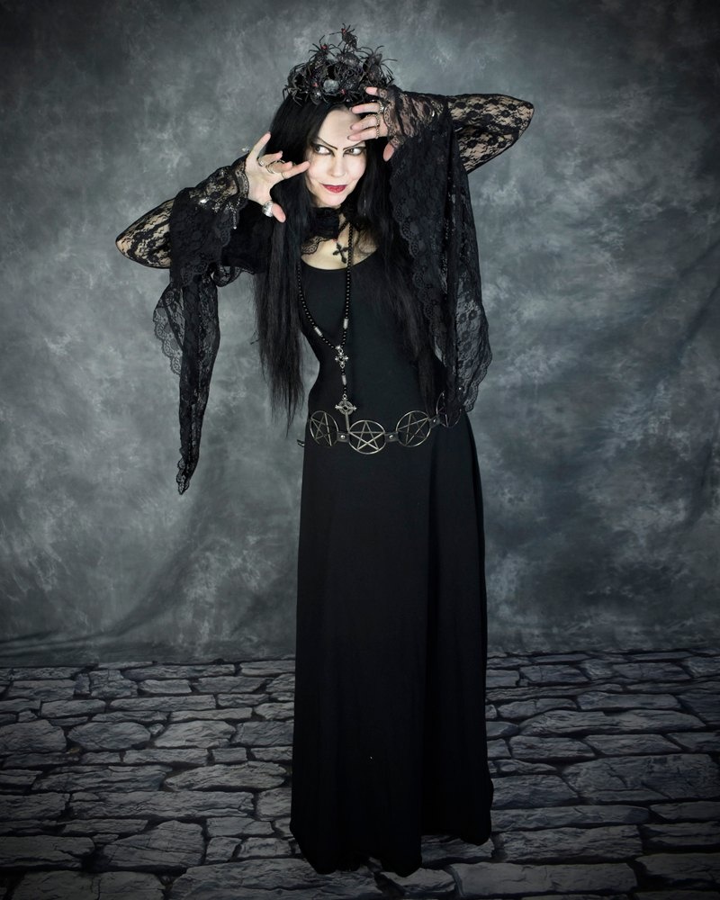 Sleeveless Minerva Dress - cotton lycra gothic witch Dress by Moonmaiden Gothic Clothing