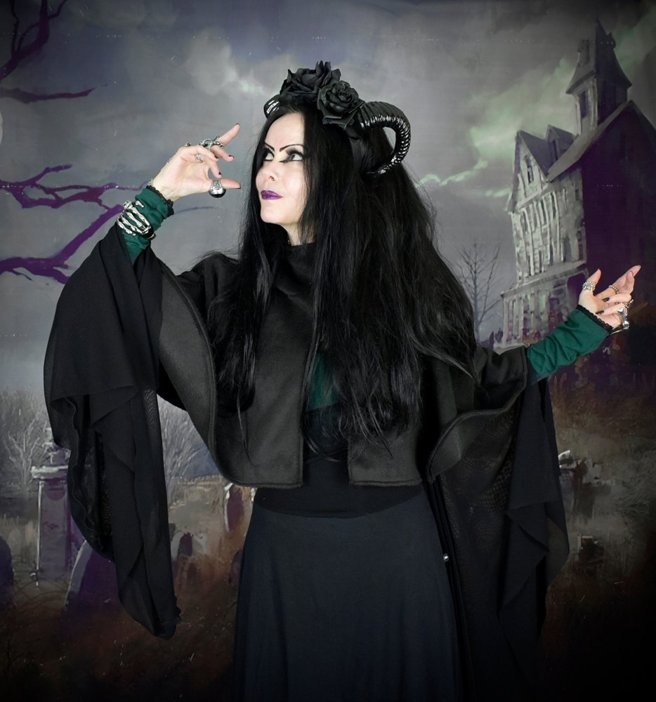 Witches Tears Capelet - fleece high cowl neck short cape by Moonmaiden Gothic Clothing