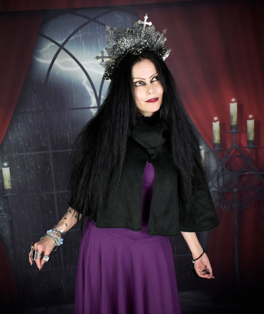 Witches Tears Capelet - fleece high cowl neck short cape by Moonmaiden Gothic Clothing