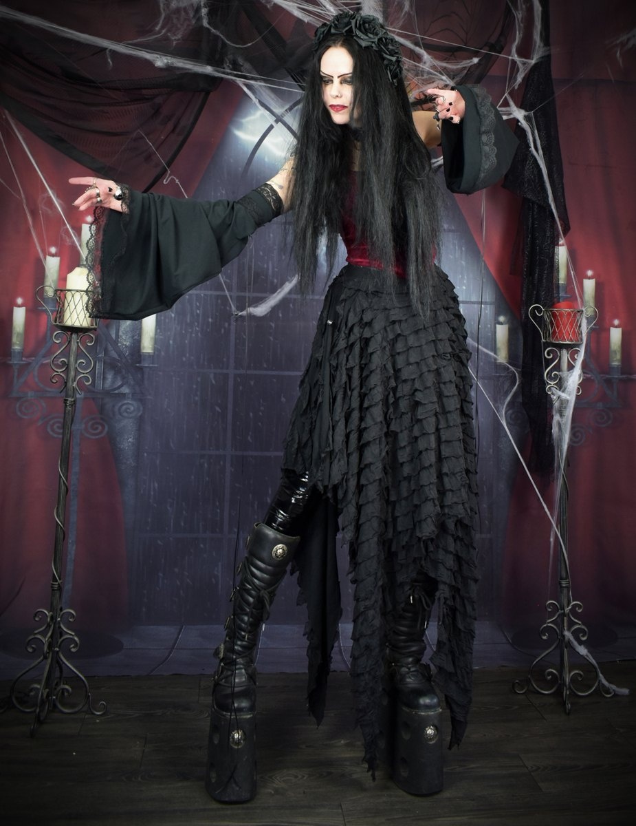 Graveheart Gloves - cotton lycra overlong witchy steampunk gloves by Moonmaiden Gothic Clothing