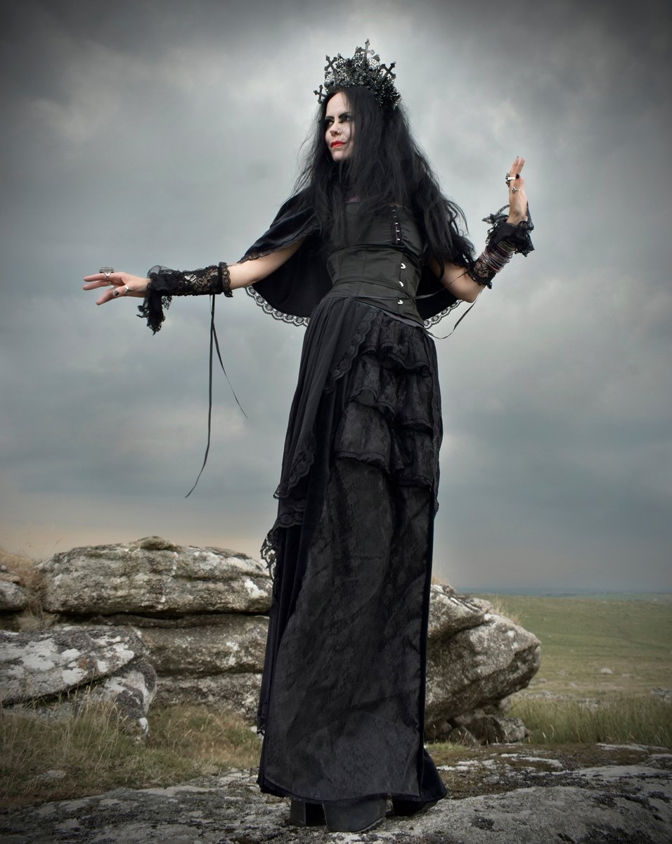 Adella Skirt 2 - long steamed velvet, taffeta, lace and mesh steampunk goth witch skirt by Moonmaiden Gothic Clothing