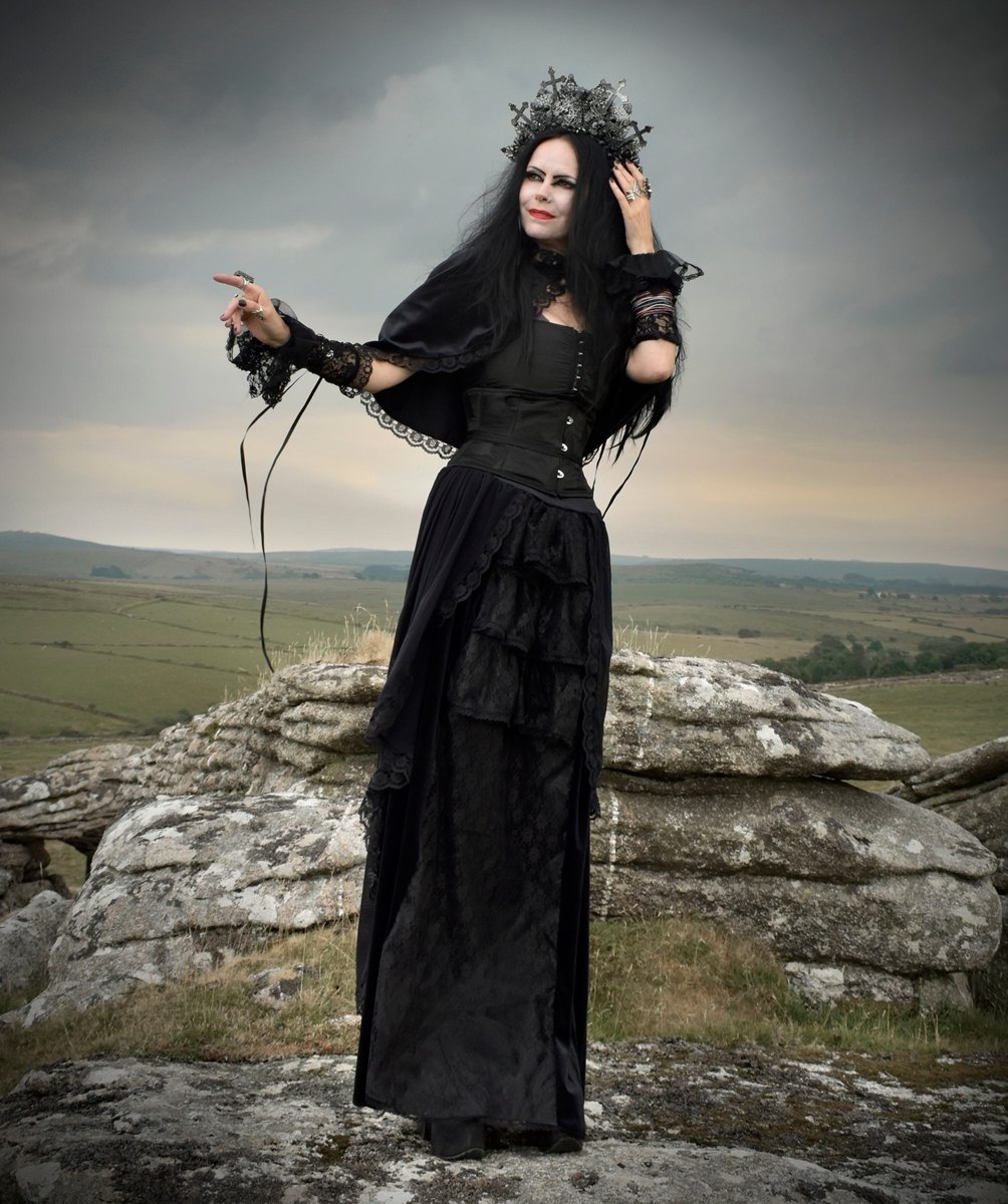 Adella Skirt 2 - long steamed velvet, taffeta, lace and mesh steampunk goth witch skirt by Moonmaiden Gothic Clothing