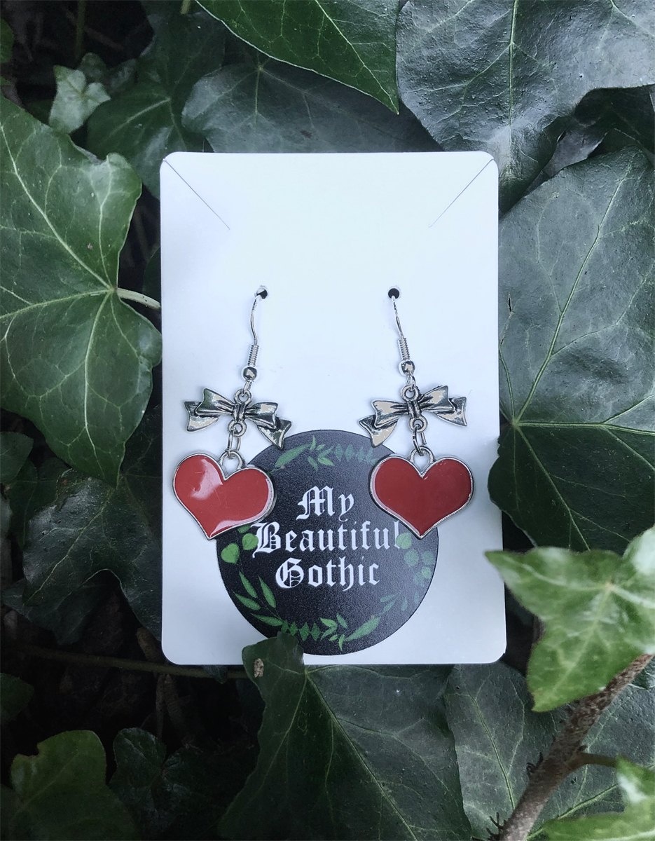 My Beautiful Gothic Heart and Bow Earrings