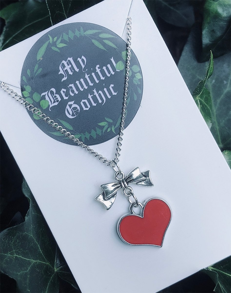 My Beautiful Gothic Heart and Bow Necklace