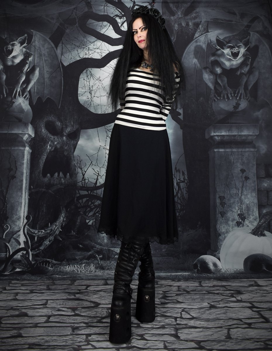 Salem Witch Skirt - cotton lycra midi skirt with lace trim hem by Moonmaiden Gothic Clothing
