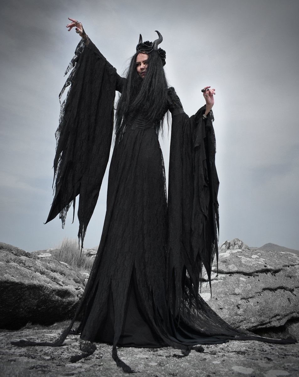 The Nirnaeth Lamentation Gown - cotton and raggedy lace witchy elven dress by Moonmaiden Gothic Clothing