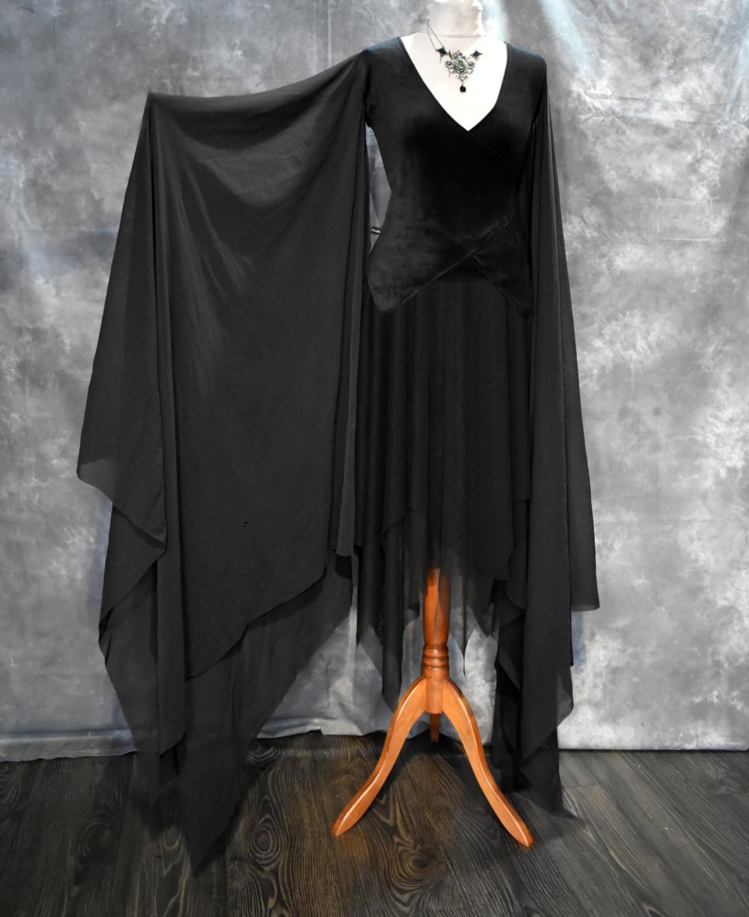 Evie Witch Top - Steamed Velvet and Mesh Epic Witchy Sleeved Top by Moonmaiden Gothic Clothing