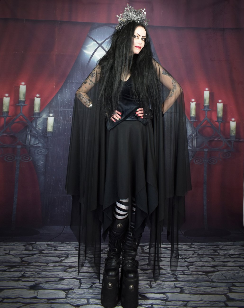 Evie Witch Top - Steamed Velvet and Mesh Epic Witchy Sleeved Top by Moonmaiden Gothic Clothing