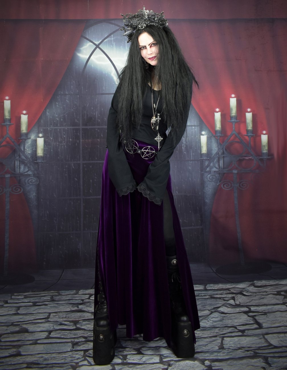 Morrigan Witch Skirt - Spandex Velvet witchy goth skirt by Moonmaiden Gothic Clothing