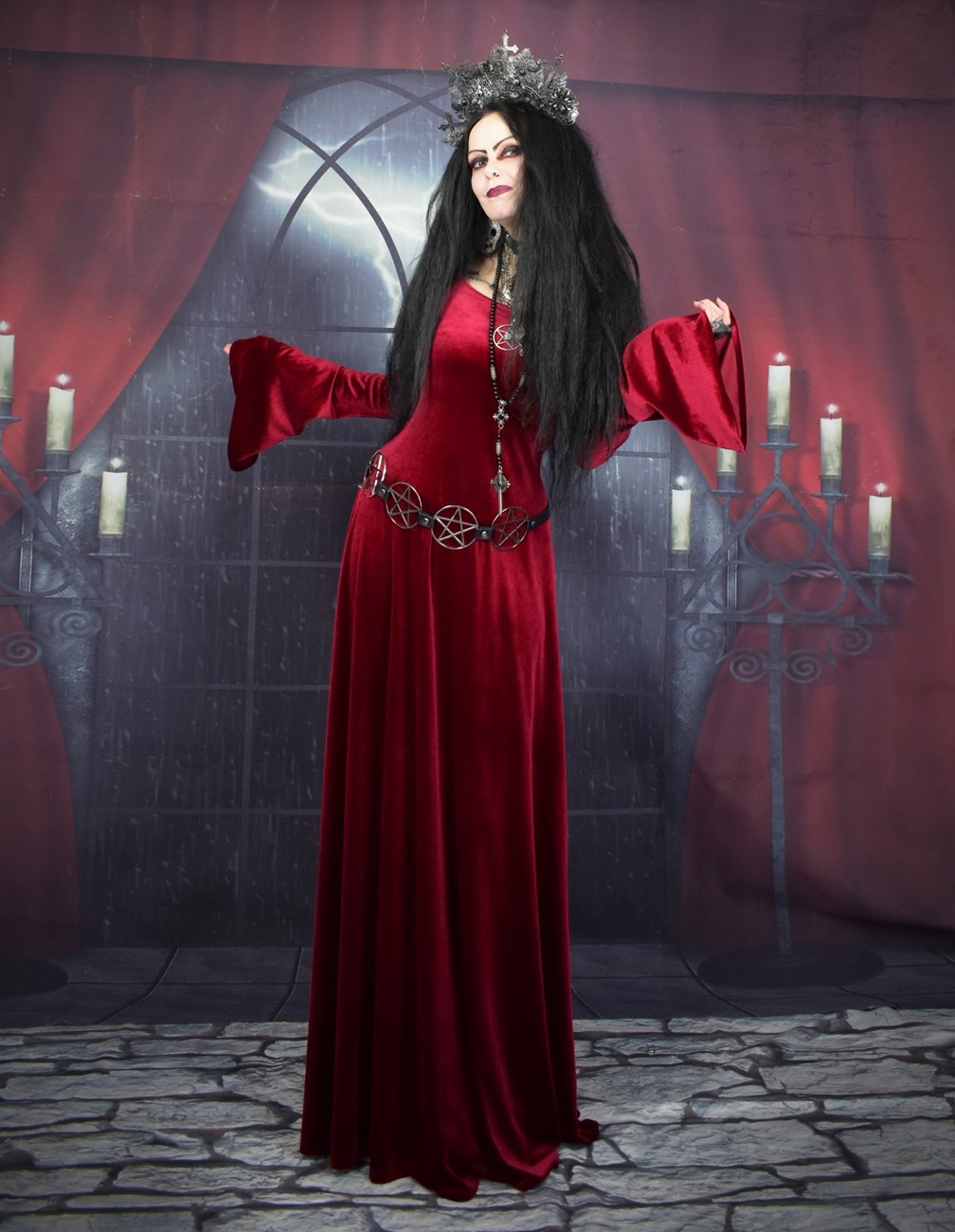 Shieldmaiden Dress - spandex velvet witchy dress by Moonmaiden Gothic Clothing