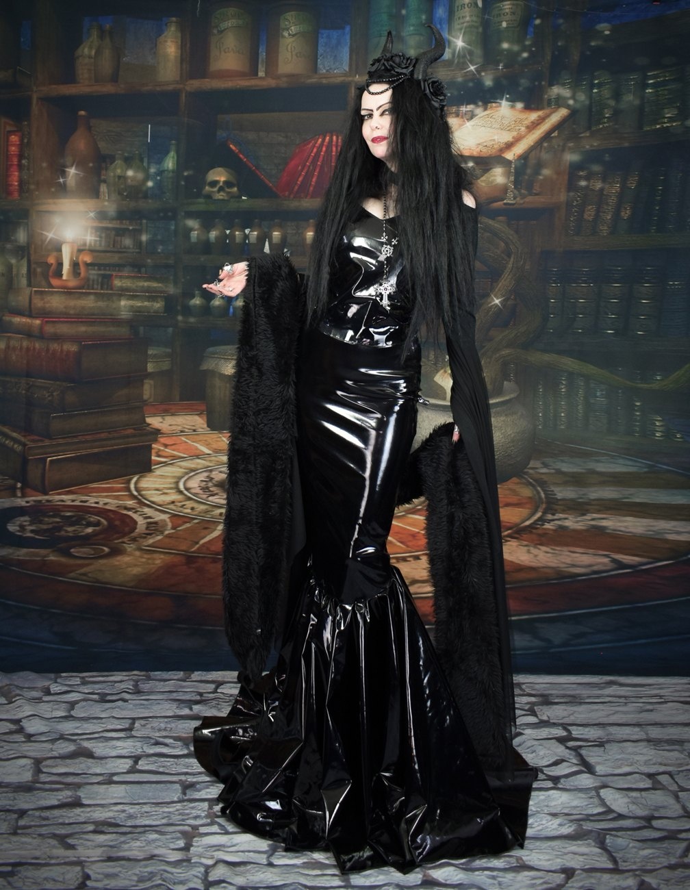 PVC Vampyra Top - PVC and Mesh Goth Witchy Top by Moonmaiden Gothic Clothing