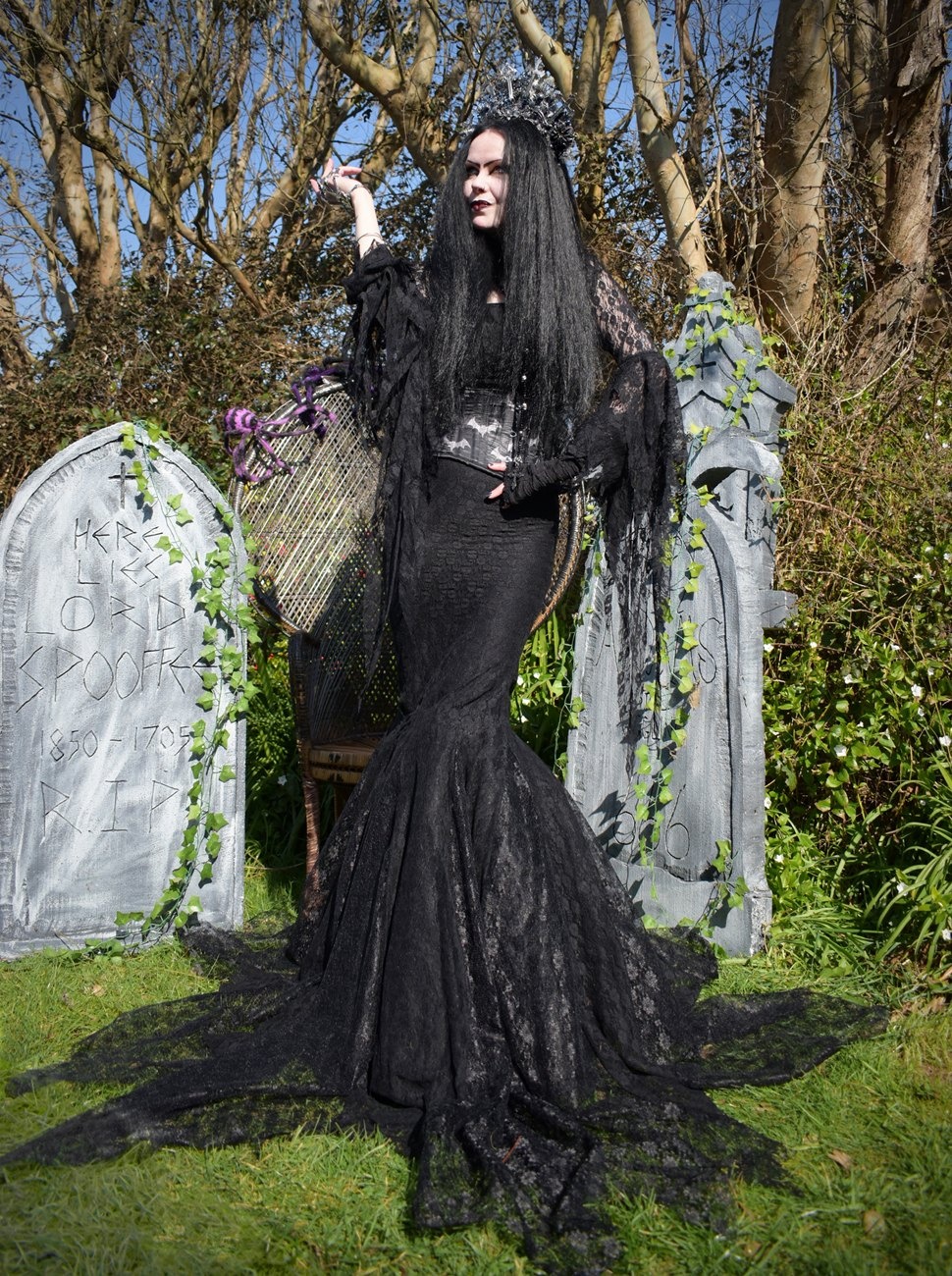 Lace Morticia Addams Gown - sheer Lace Morticia Dress by Moonmaiden Gothic Clothing