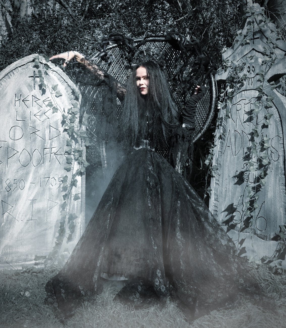 Lace Morticia Addams Gown - sheer Lace Morticia Dress by Moonmaiden Gothic Clothing