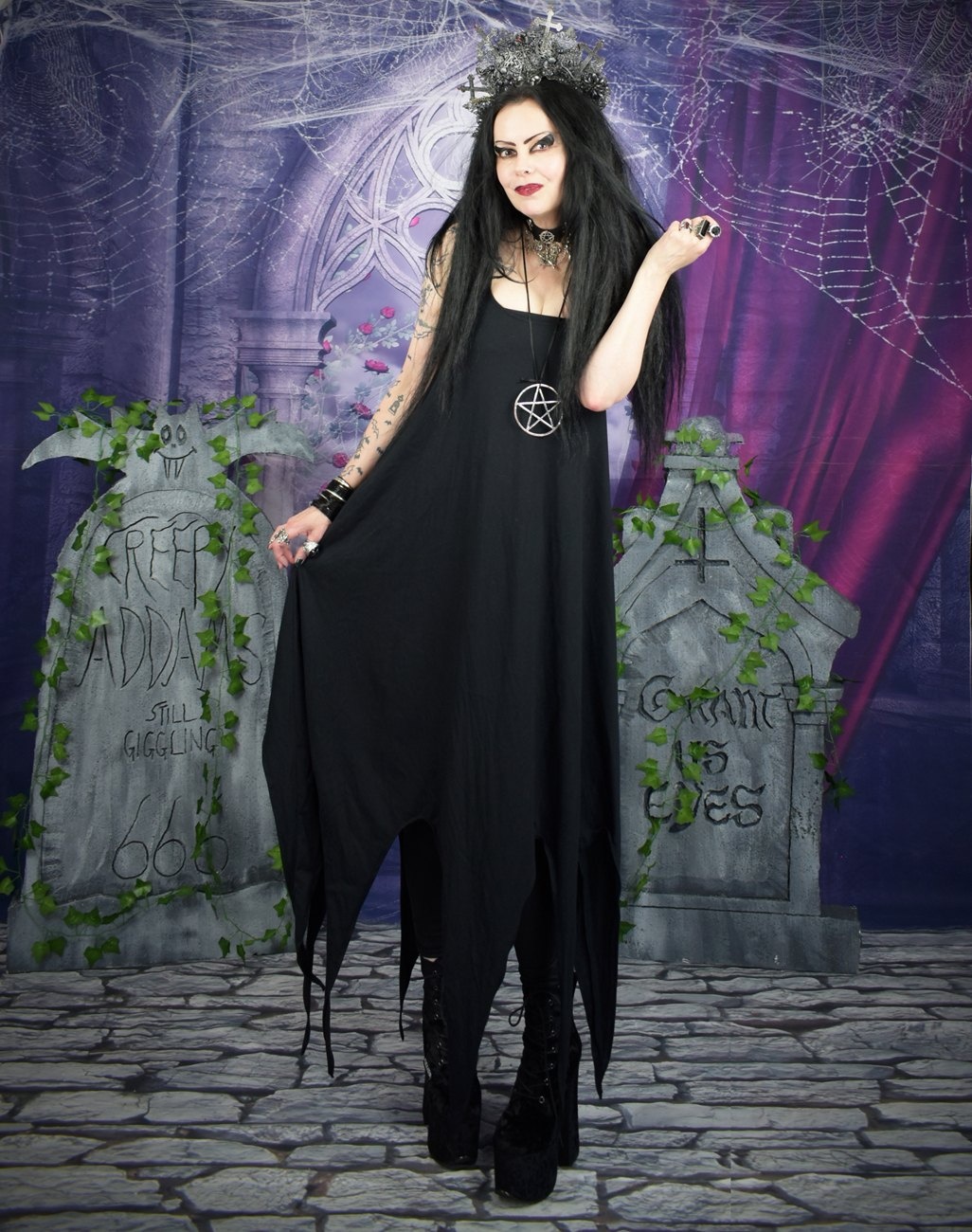 Starwitch Dress  - Cotton Jersey Floaty Witch Dress by Moonmaiden Gothic Clothing