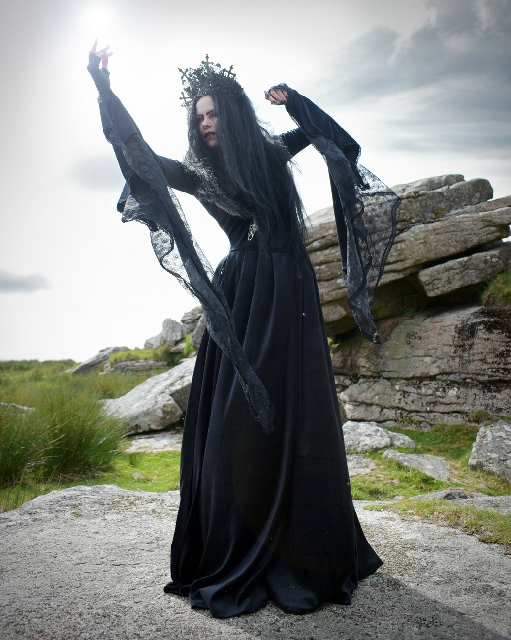 Summertary Gown - Velvet and Lace epic goth witch dress by Moonmaiden Gothic Clothing