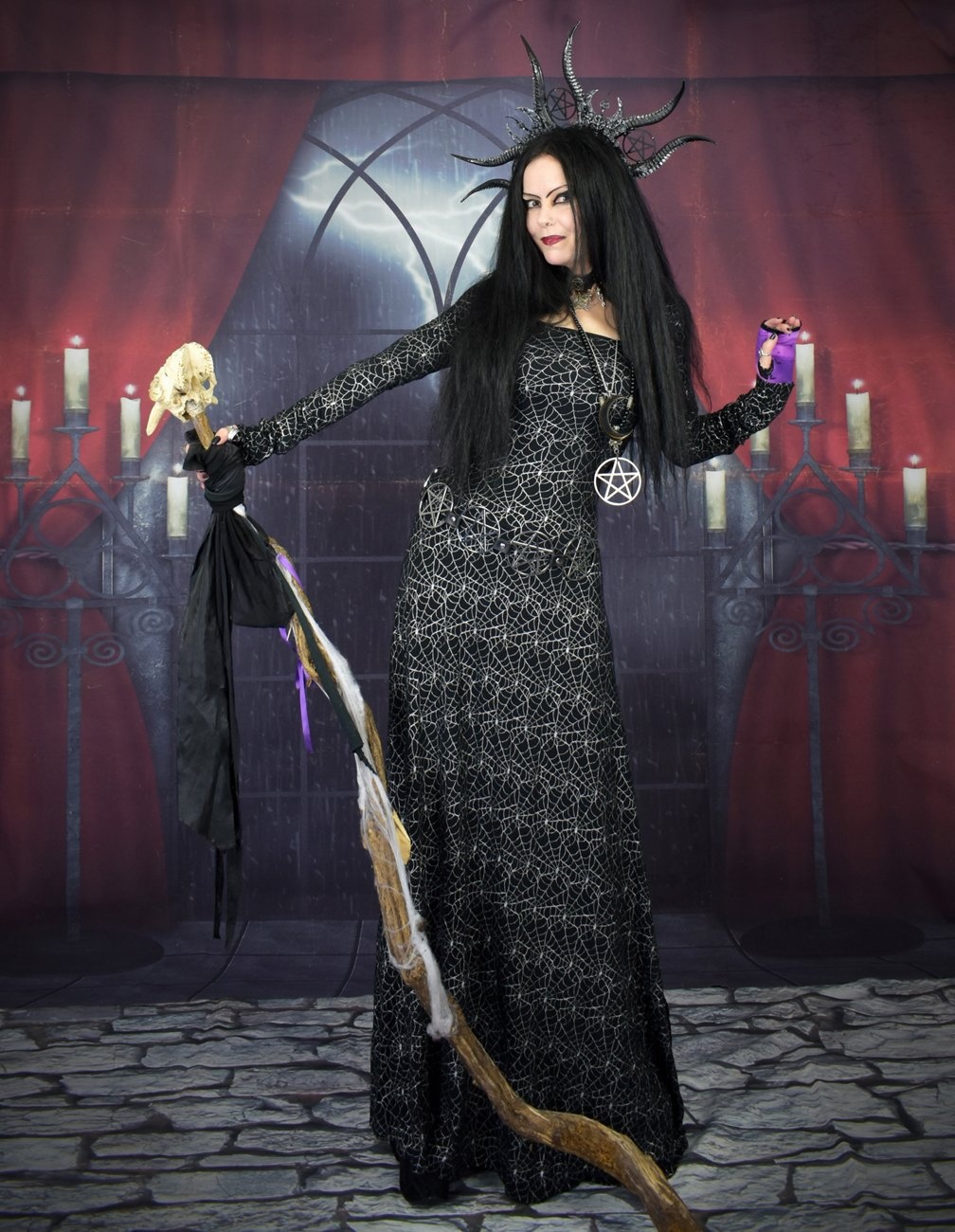 Sparklewitch Dress - cobweb silver and black witchy dress by Moonmaiden Gothic Clothing