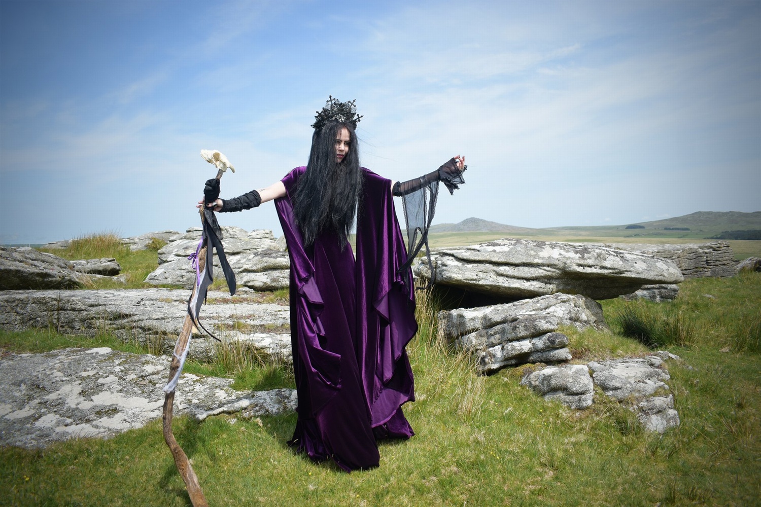 Starlight Fae of the Falls Gown - Spandex Velvet Medieval Elven Dress by Moonmaiden Gothic Clothing